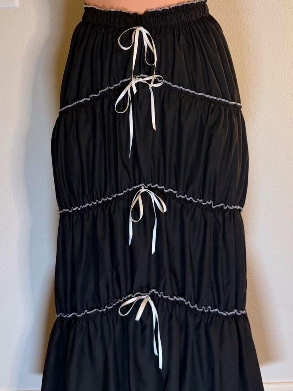 Urban Outfitters Black Maxi Skirt with White Tie Details